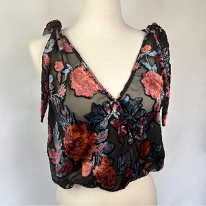 Free People Tied to You Tank Top | Sheer Black Floral Boho Tank Top | Size M
